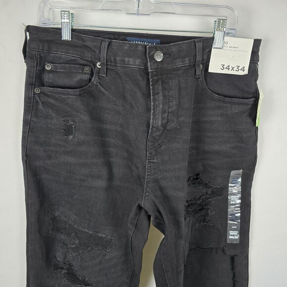 Aeropostale Aero Athletic Skinny Jeans Men's 34 x 34 Black Distressed NWT - Picture 2 of 16